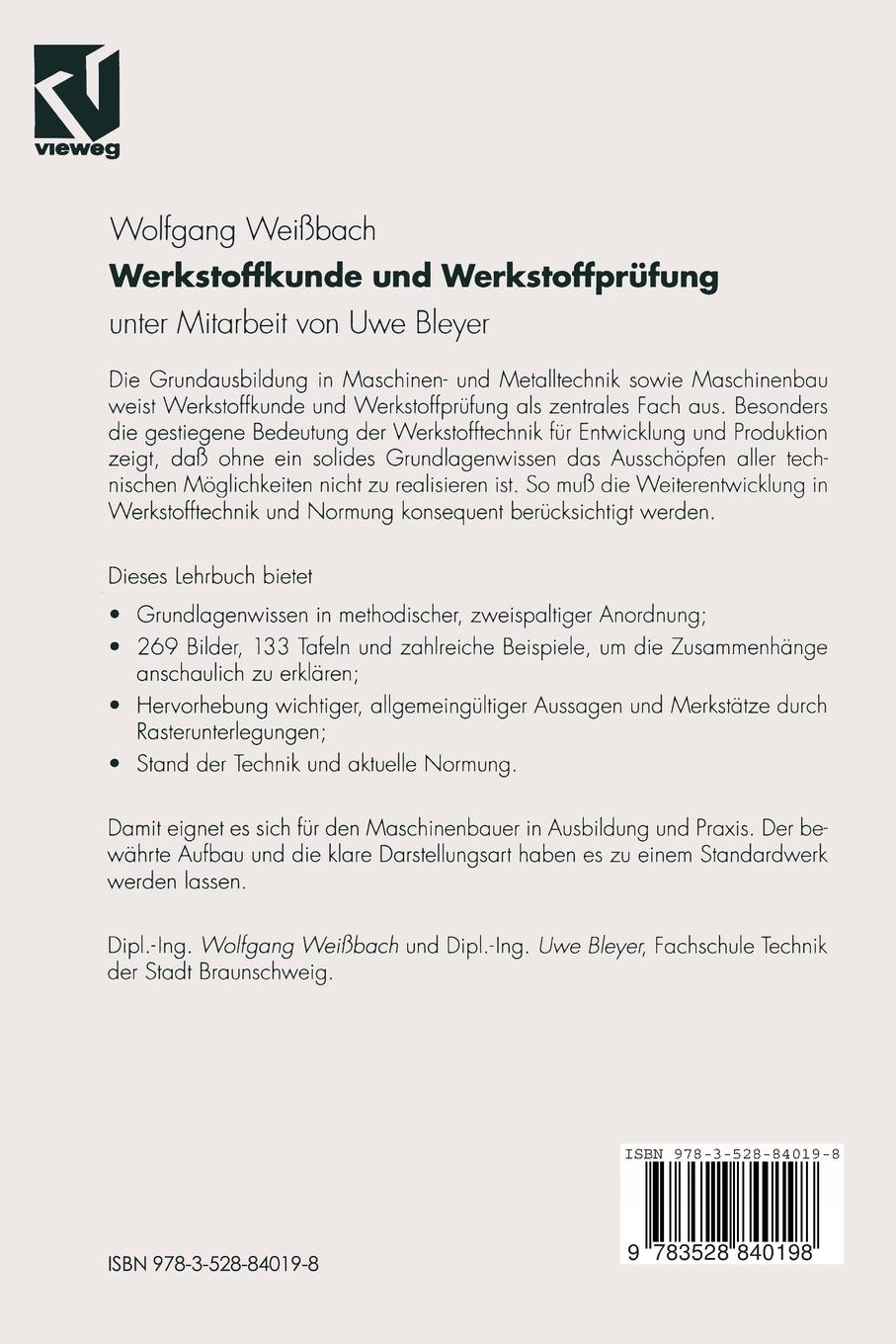 Rückseitencover Werkstoffkunde und Werkstoffprüfung