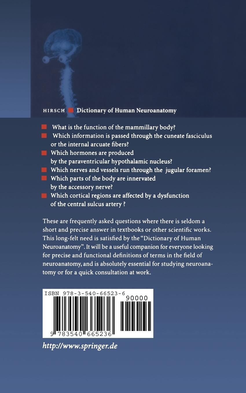 Rückseitencover Dictionary of Human Neuroanatomy