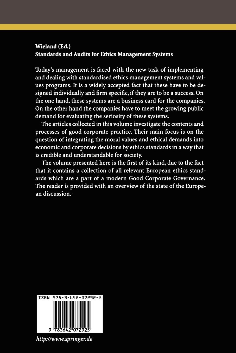 Rückseitencover Standards and Audits for Ethics Management Systems