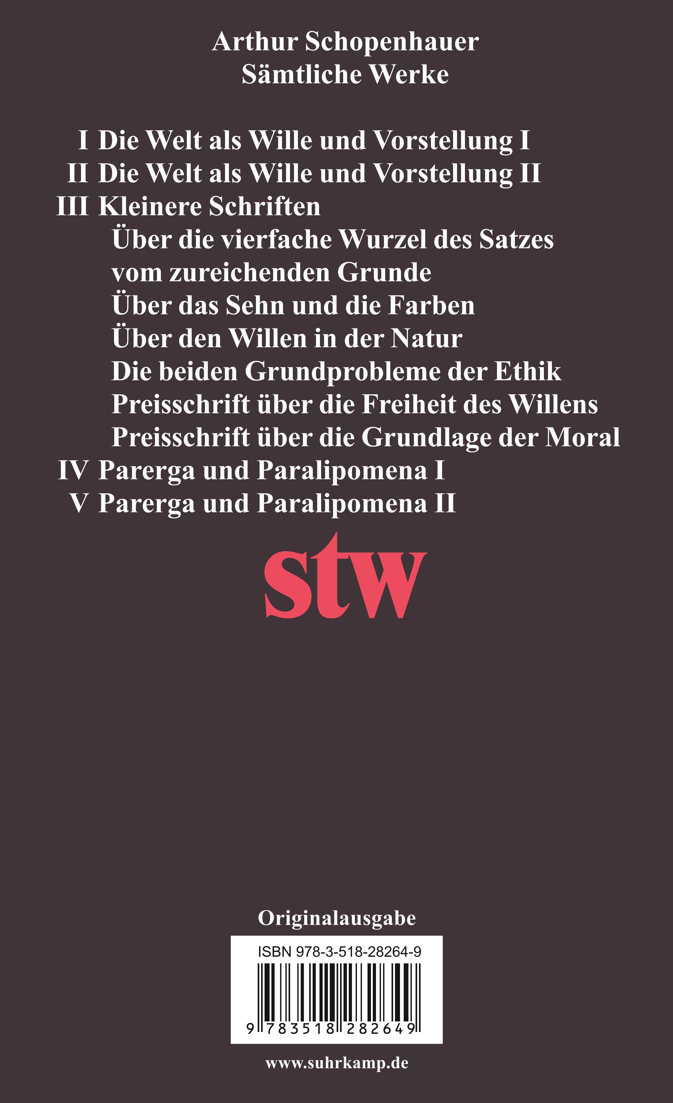 Rückseitencover Parerga und Paralipomena I. Kleine philosophische Schriften