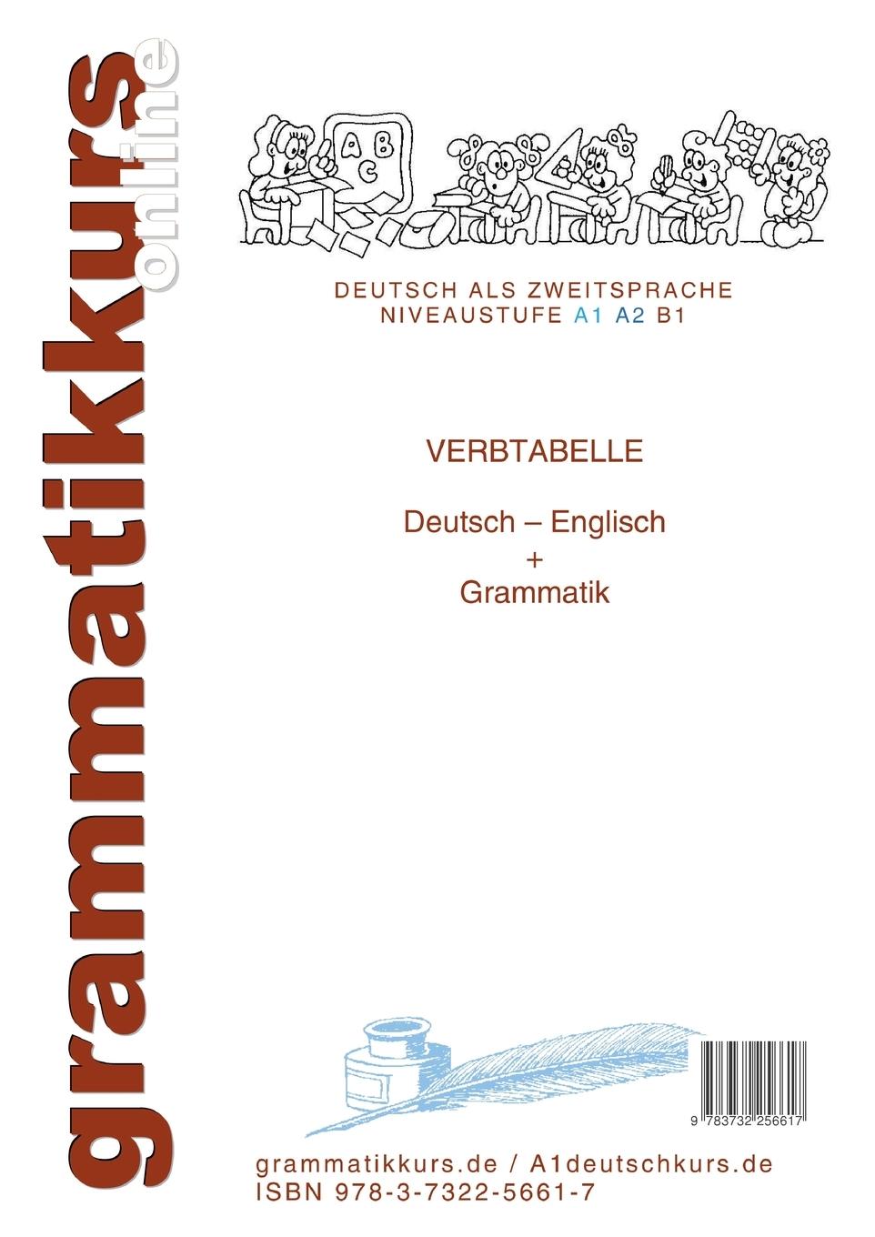 Rückseitencover Verbtabelle Deutsch A1 A2 B1