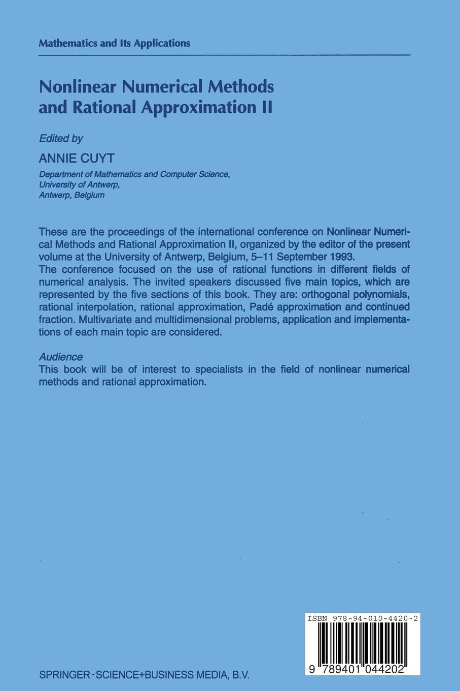 Rückseitencover Nonlinear Numerical Methods and Rational Approximation II