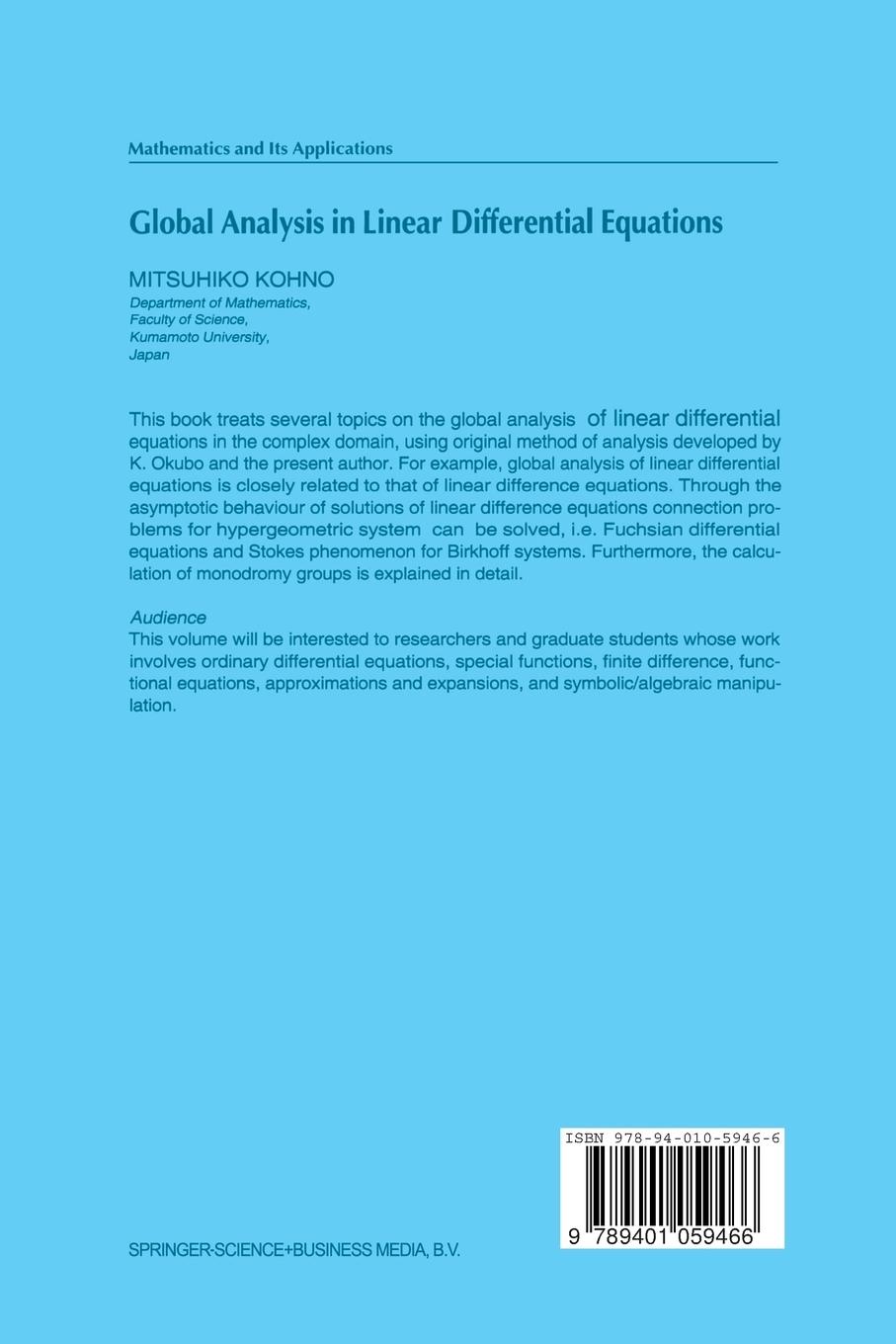 Rückseitencover Global Analysis in Linear Differential Equations