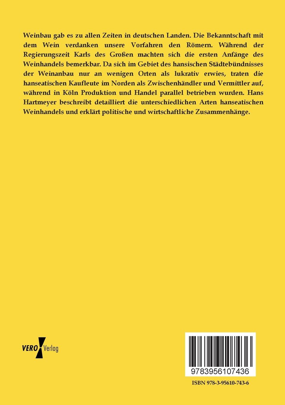 Rückseitencover Der Weinhandel im Gebiete der Hanse im Mittelalter