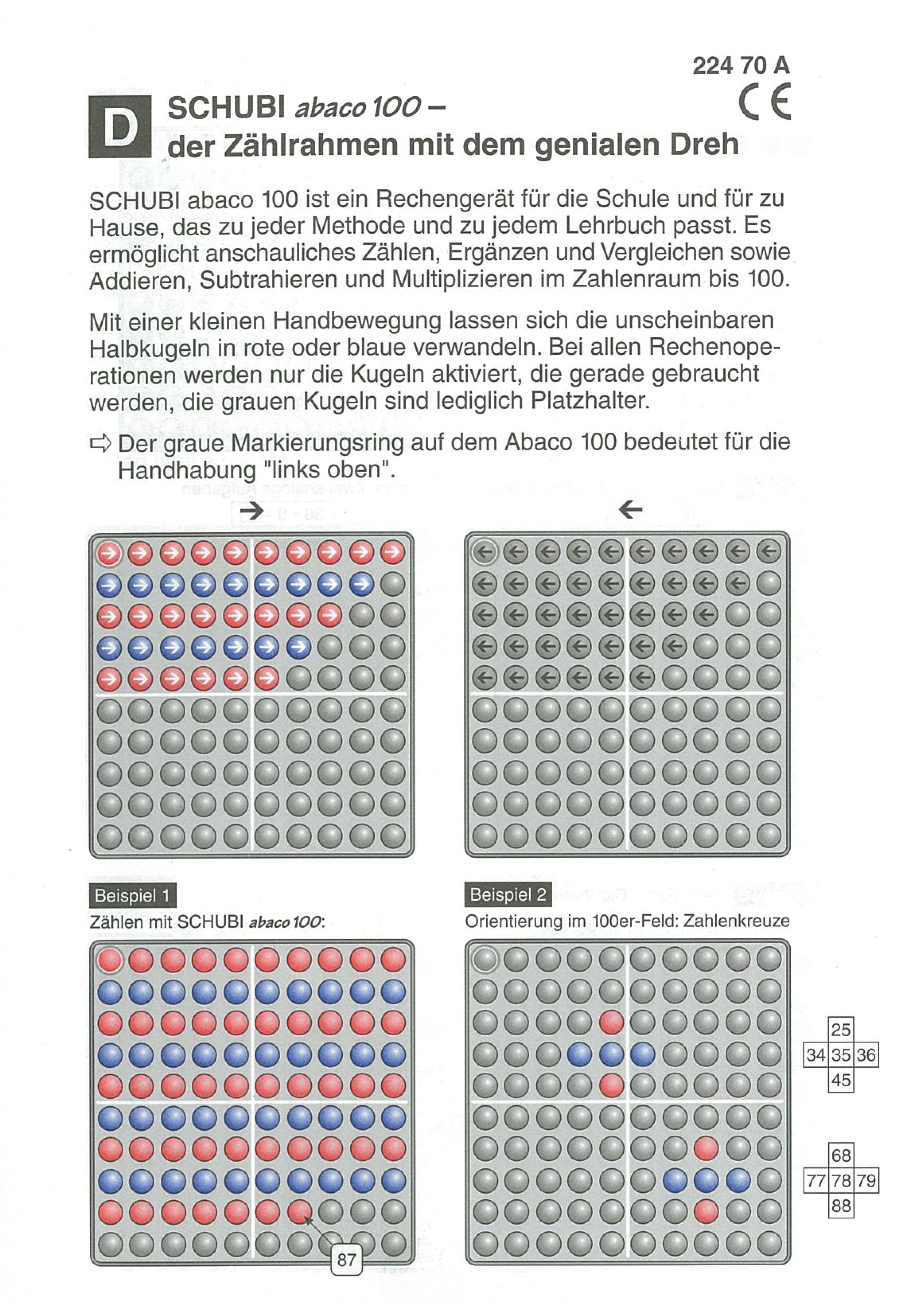 Beispielinhalt (Bild) SCHUBI Abaco 100. Modell A 10/10 Kugeln (rot/blau)