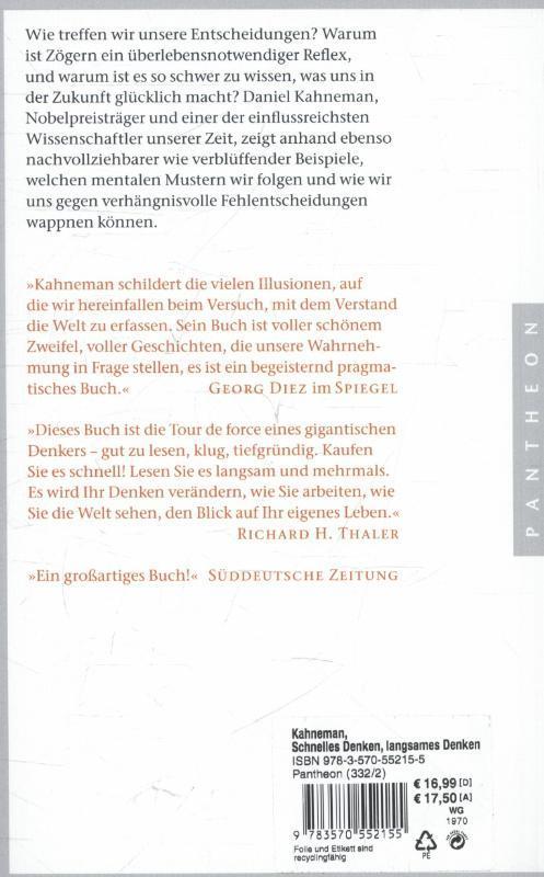 Rückseitencover Schnelles Denken, langsames Denken