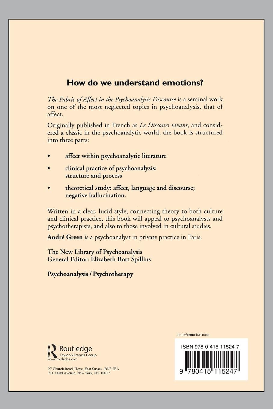 Rückseitencover The Fabric of Affect in the Psychoanalytic Discourse