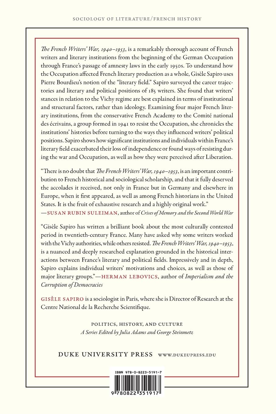 Rückseitencover The French Writers' War, 1940-1953