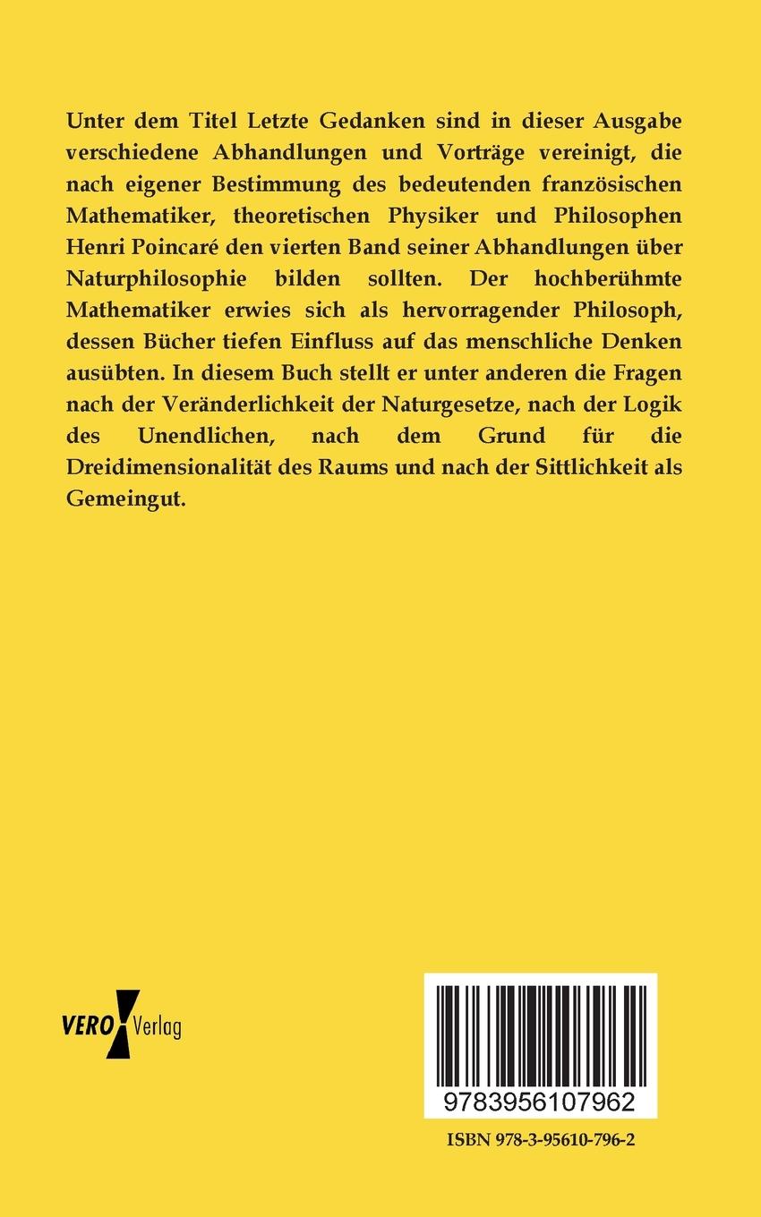 Rückseitencover Letzte Gedanken von Henri Poincaré