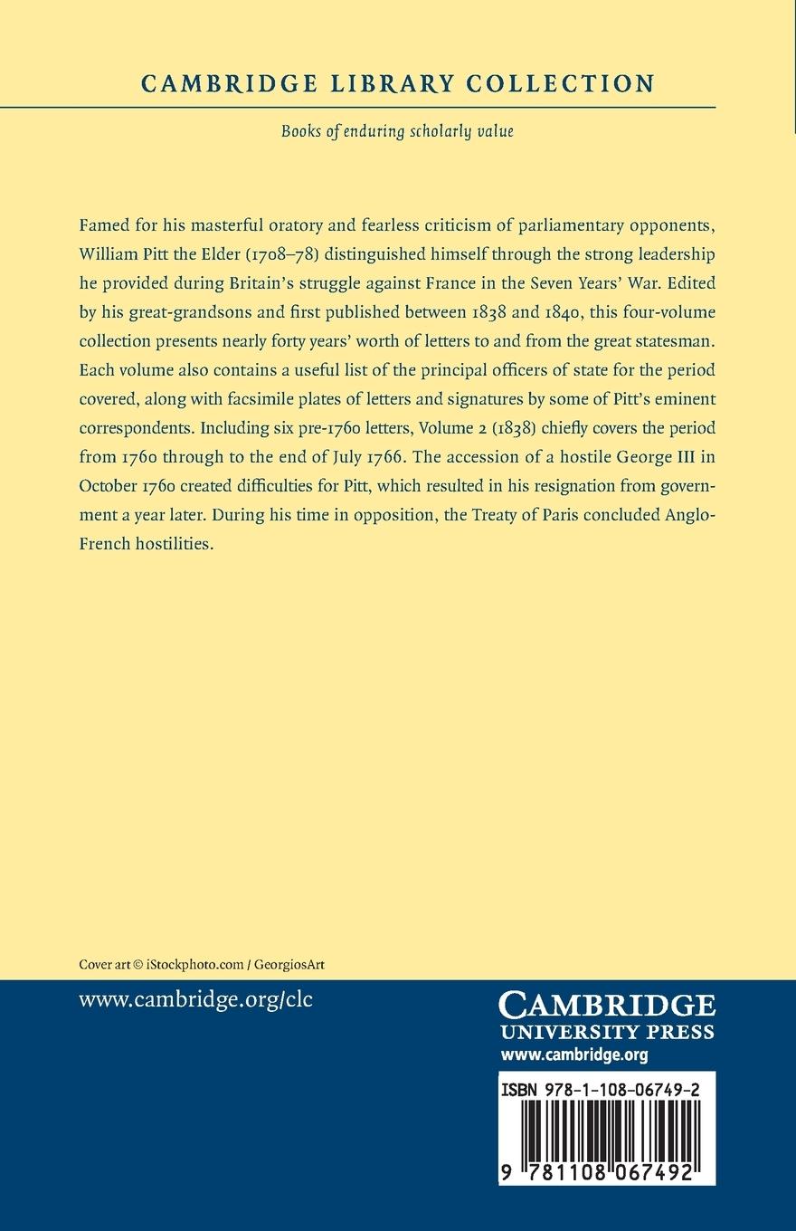 Rückseitencover Correspondence of William Pitt, Earl of Chatham