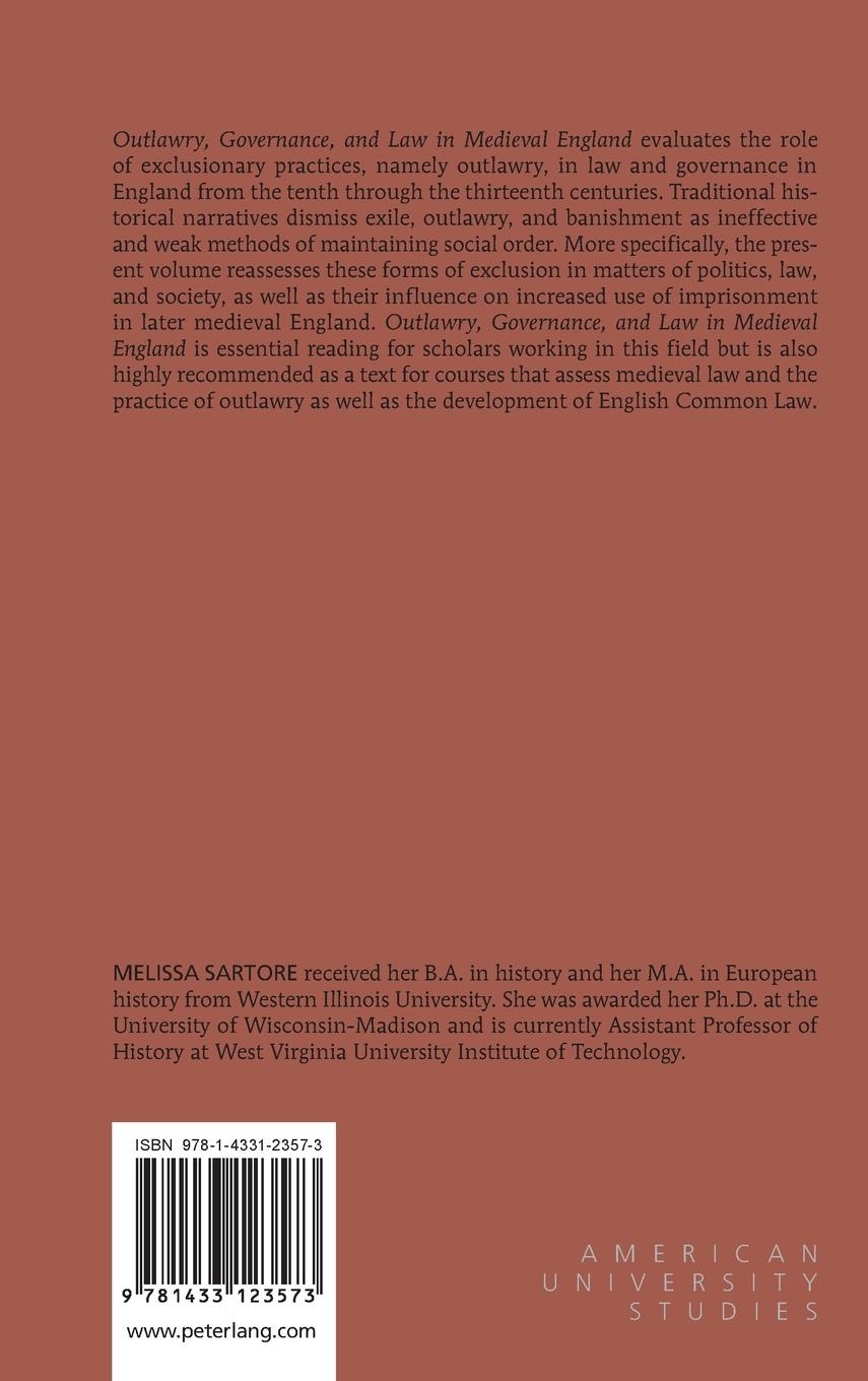 Rückseitencover Outlawry, Governance, and Law in Medieval England