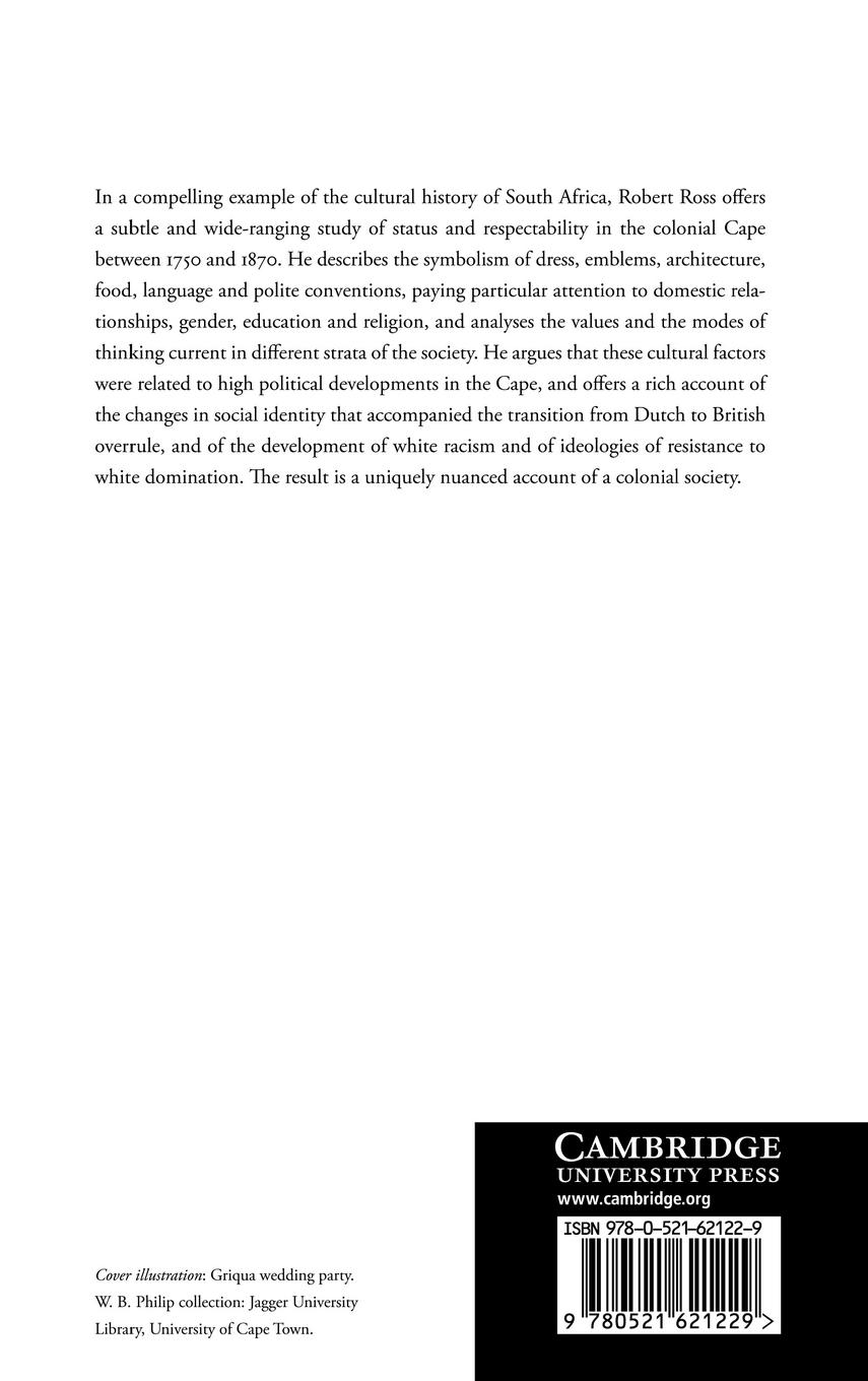 Rückseitencover Status and Respectability in the Cape Colony, 1750-1870