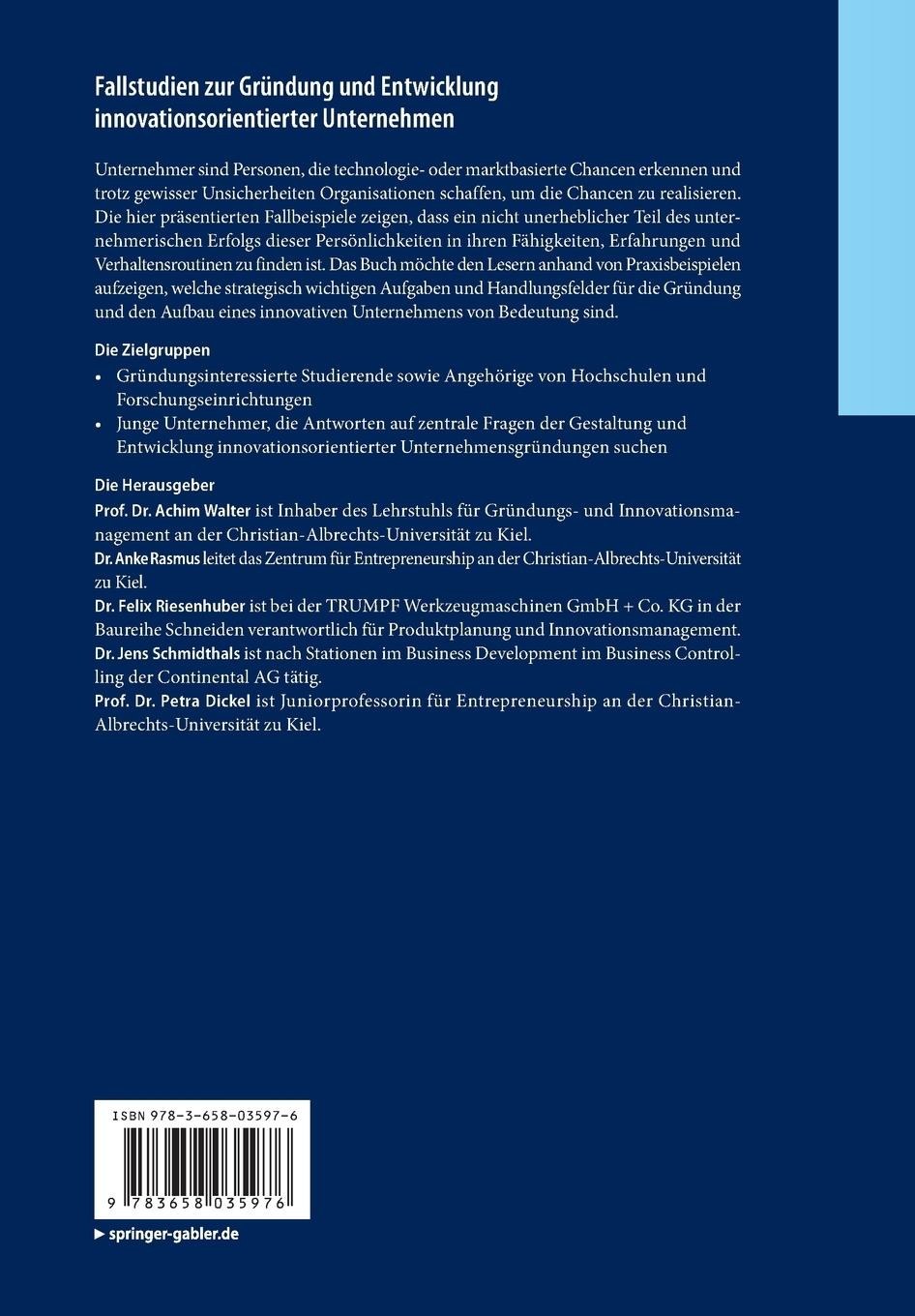 Rückseitencover Fallstudien zur Gründung und Entwicklung innovationsorientierter Unternehmen