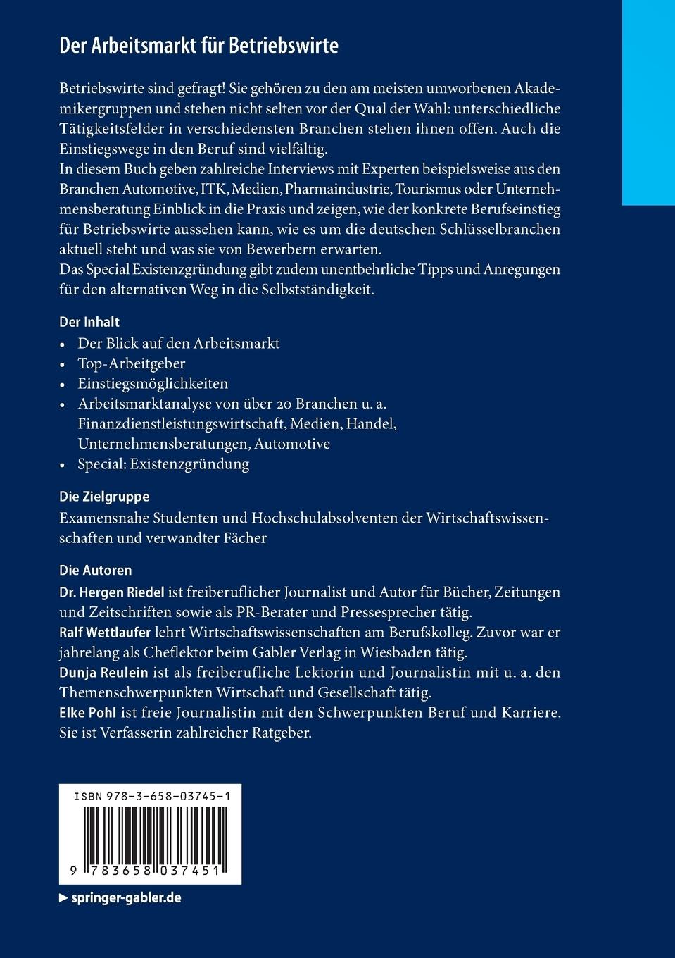 Rückseitencover Der Arbeitsmarkt für Betriebswirte