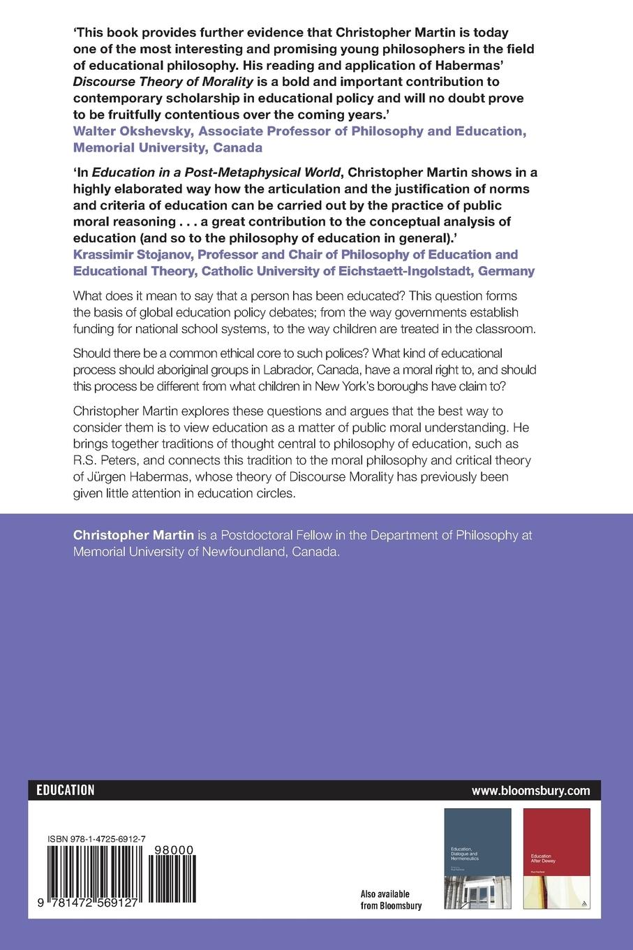 Rückseitencover Education in a Post-Metaphysical World