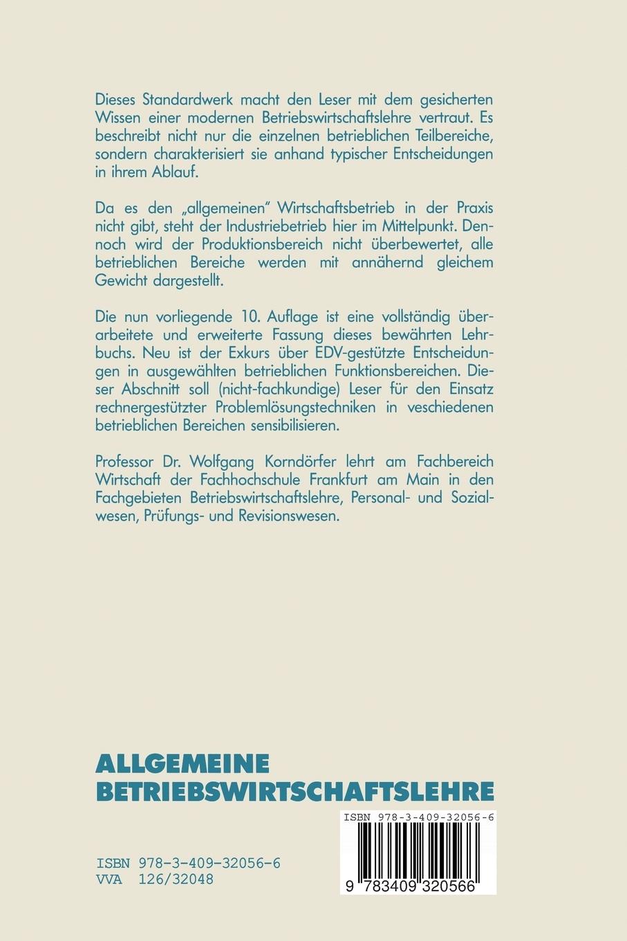 Rückseitencover Allgemeine Betriebswirtschaftslehre