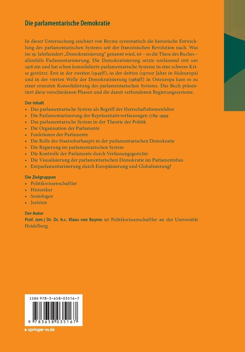 Rückseitencover Die parlamentarische Demokratie