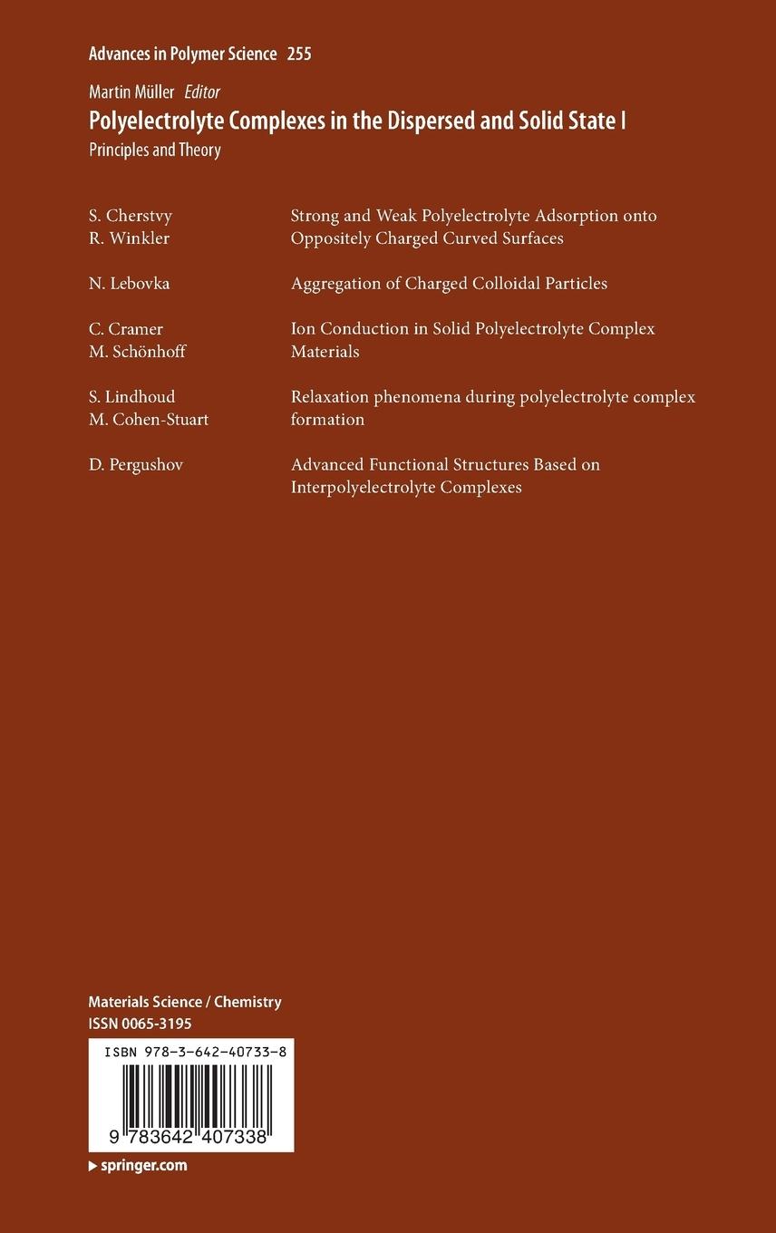Rückseitencover Polyelectrolyte Complexes in the Dispersed and Solid State I