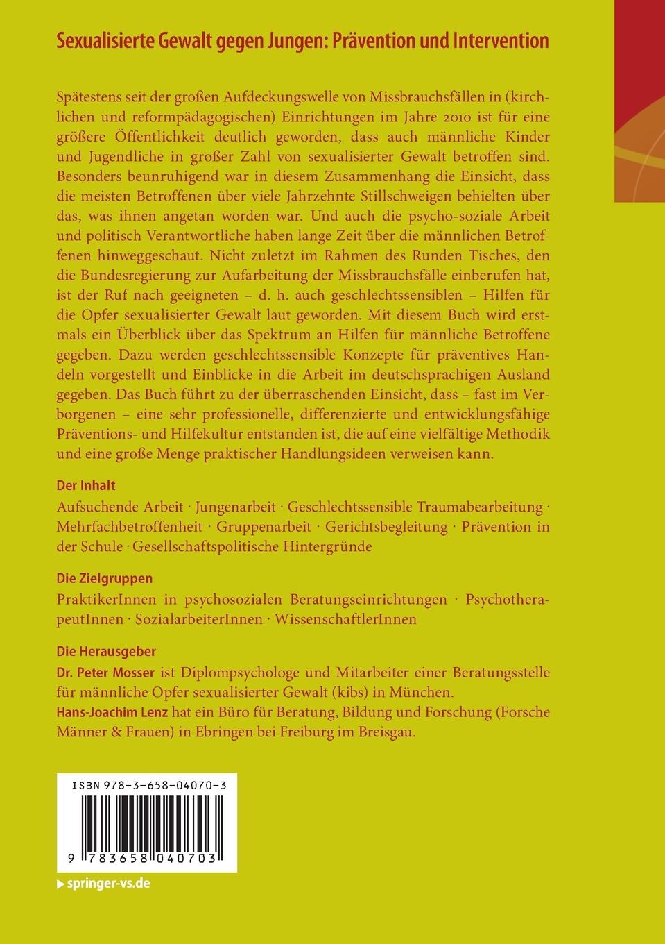 Rückseitencover Sexualisierte Gewalt gegen Jungen: Prävention und Intervention