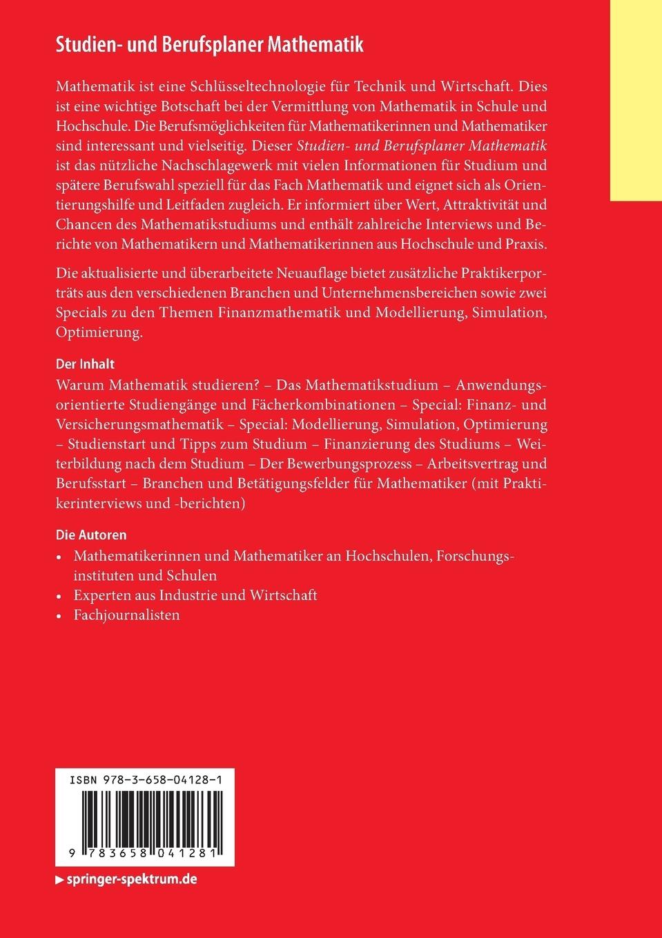 Rückseitencover Studien- und Berufsplaner Mathematik