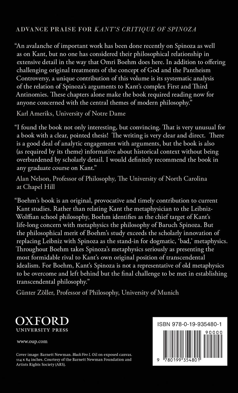 Rückseitencover Kant's Critique of Spinoza