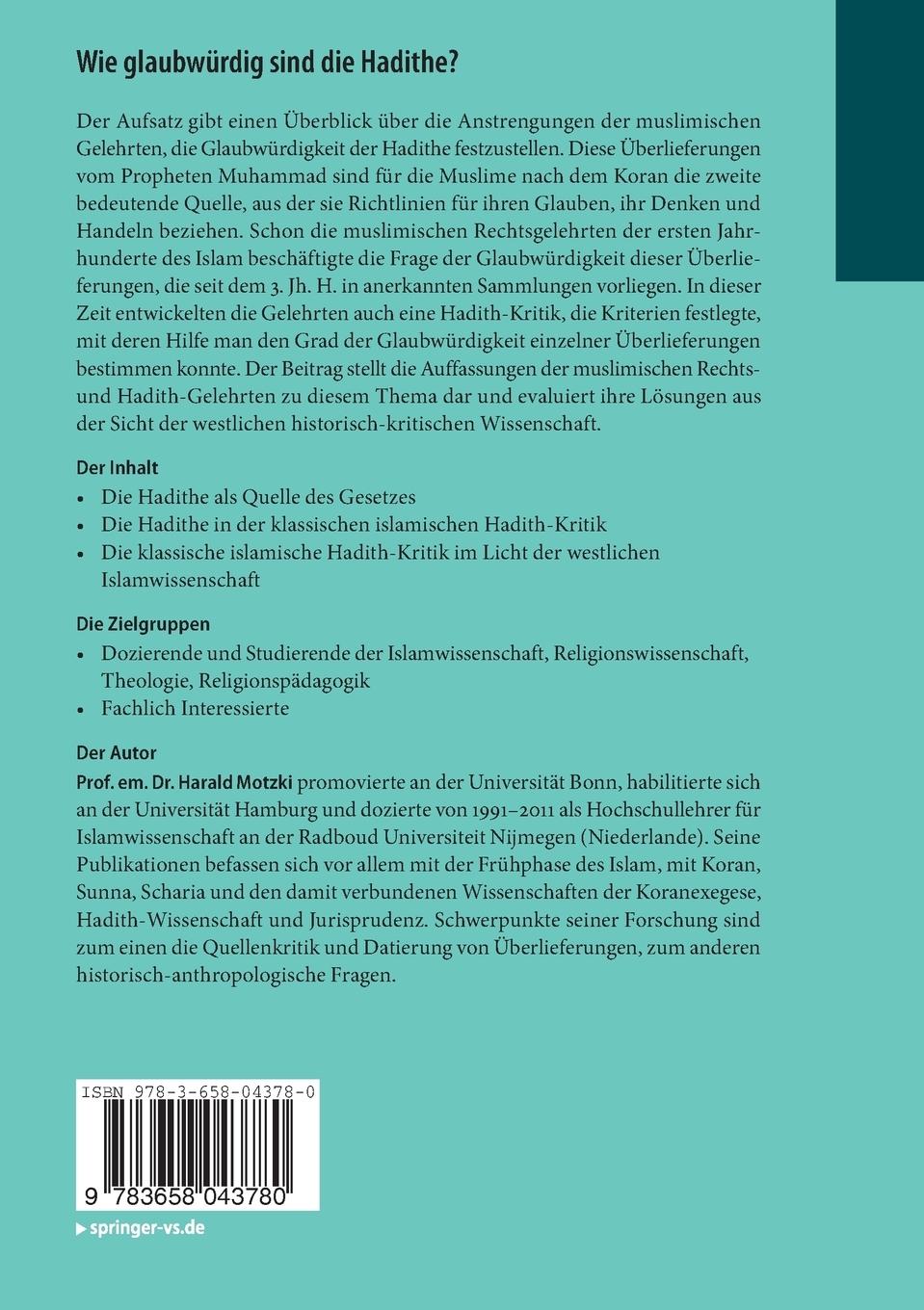 Rückseitencover Wie glaubwürdig sind die Hadithe?