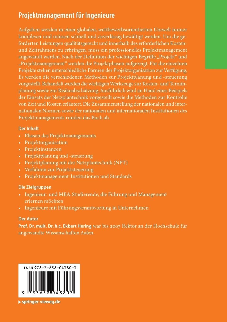 Rückseitencover Projektmanagement für Ingenieure