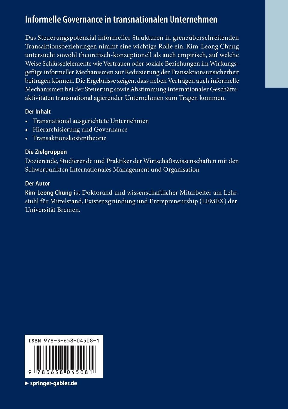 Rückseitencover Informelle Governance in transnationalen Unternehmen