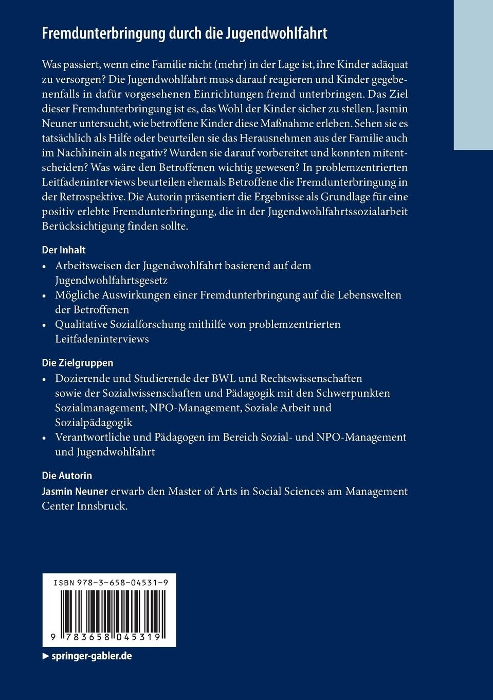 Rückseitencover Fremdunterbringung durch die Jugendwohlfahrt