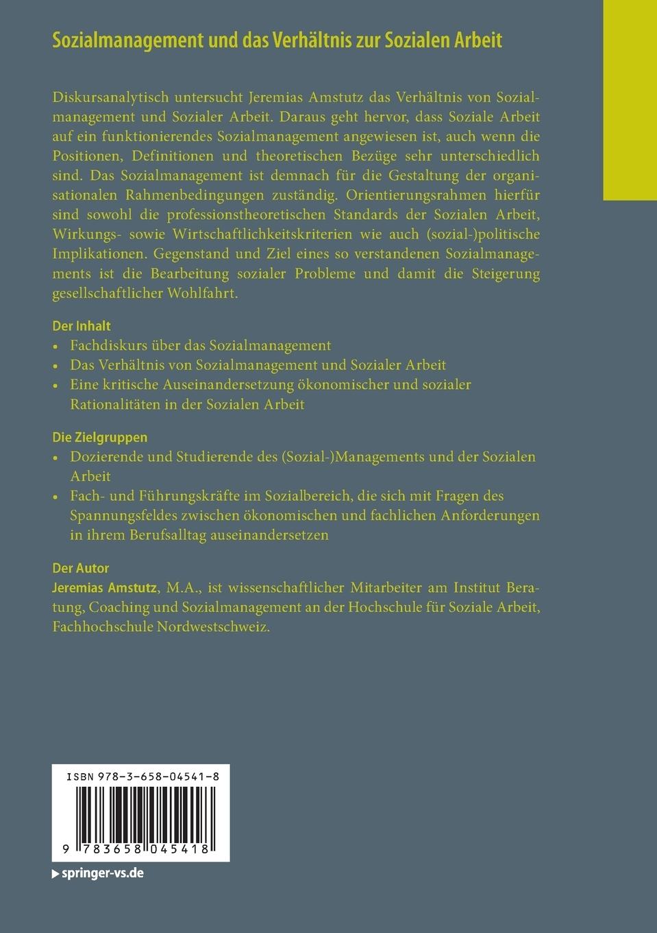 Rückseitencover Sozialmanagement und das Verhältnis zur Sozialen Arbeit