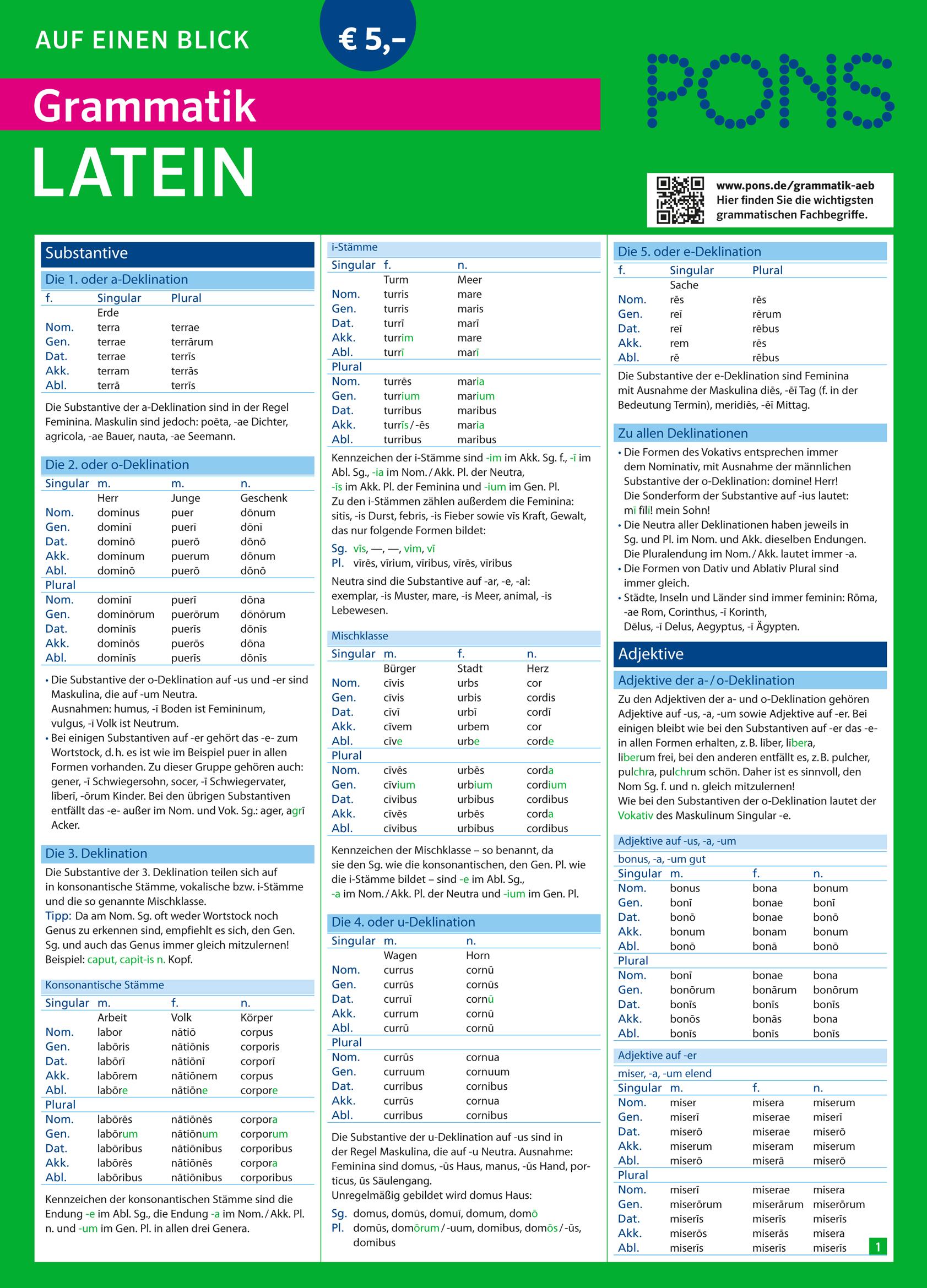 Vorderes Coverbild PONS Grammatik auf einen Blick Latein