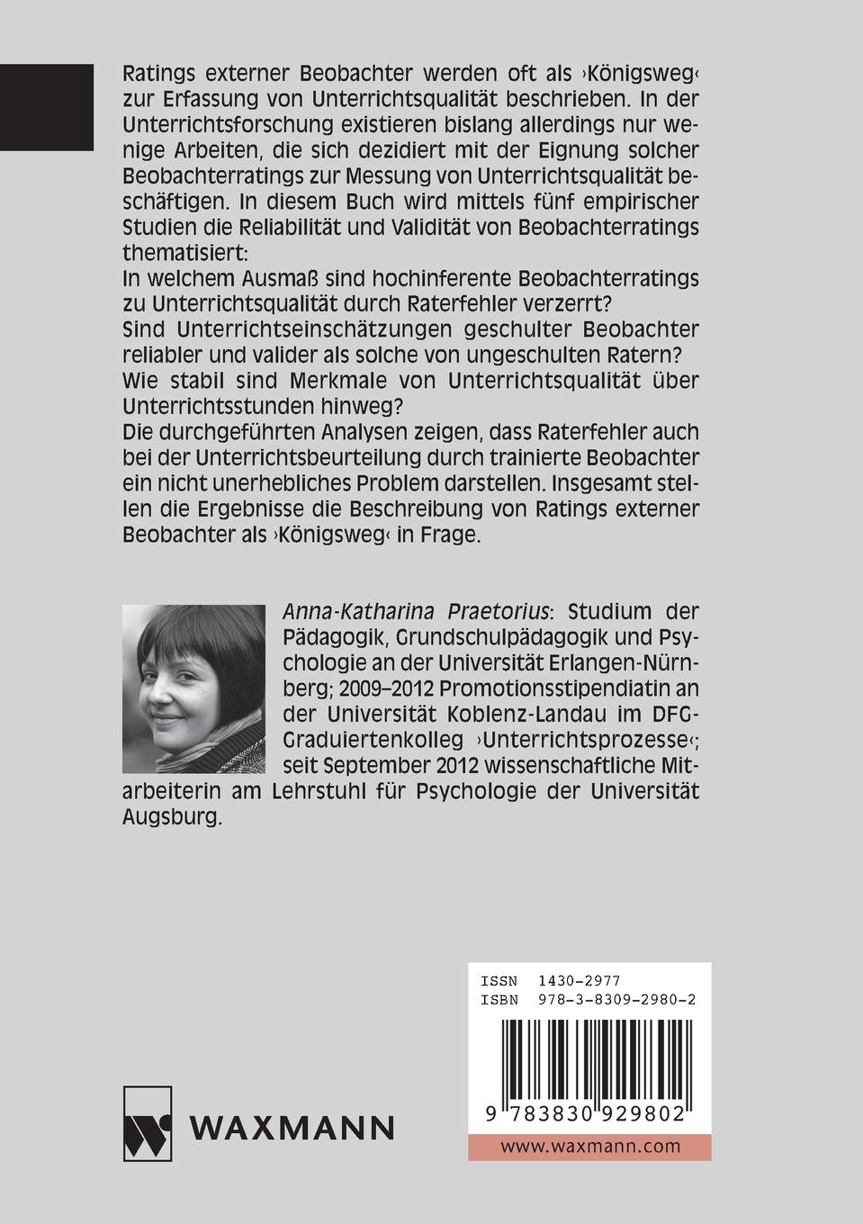 Rückseitencover Messung von Unterrichtsqualität durch Ratings