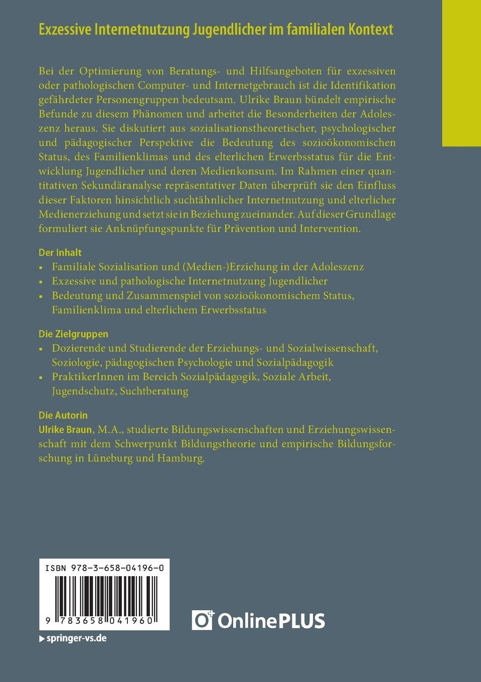 Rückseitencover Exzessive Internetnutzung Jugendlicher im familialen Kontext