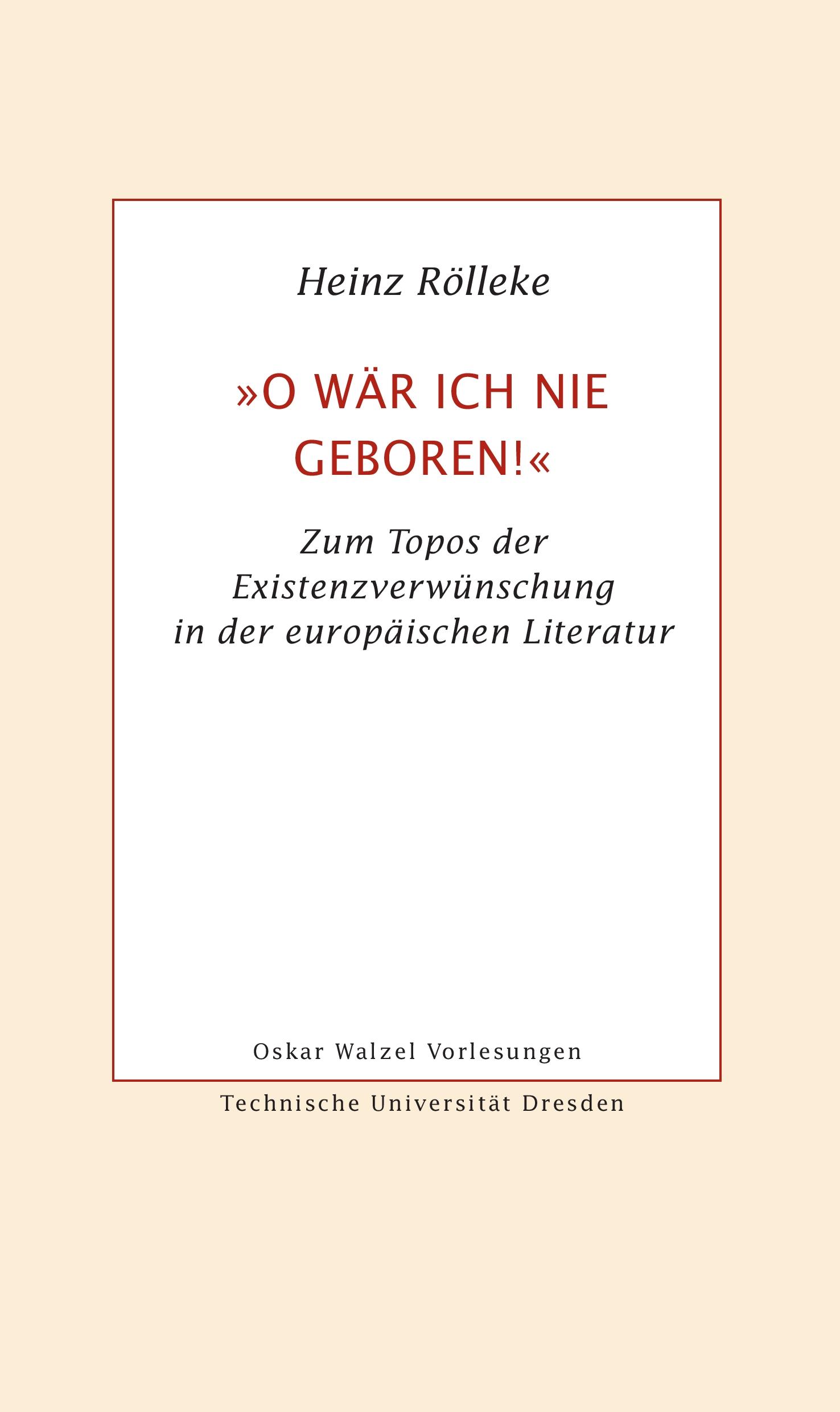 Vorderes Coverbild 'O wär ich nie geboren!'
