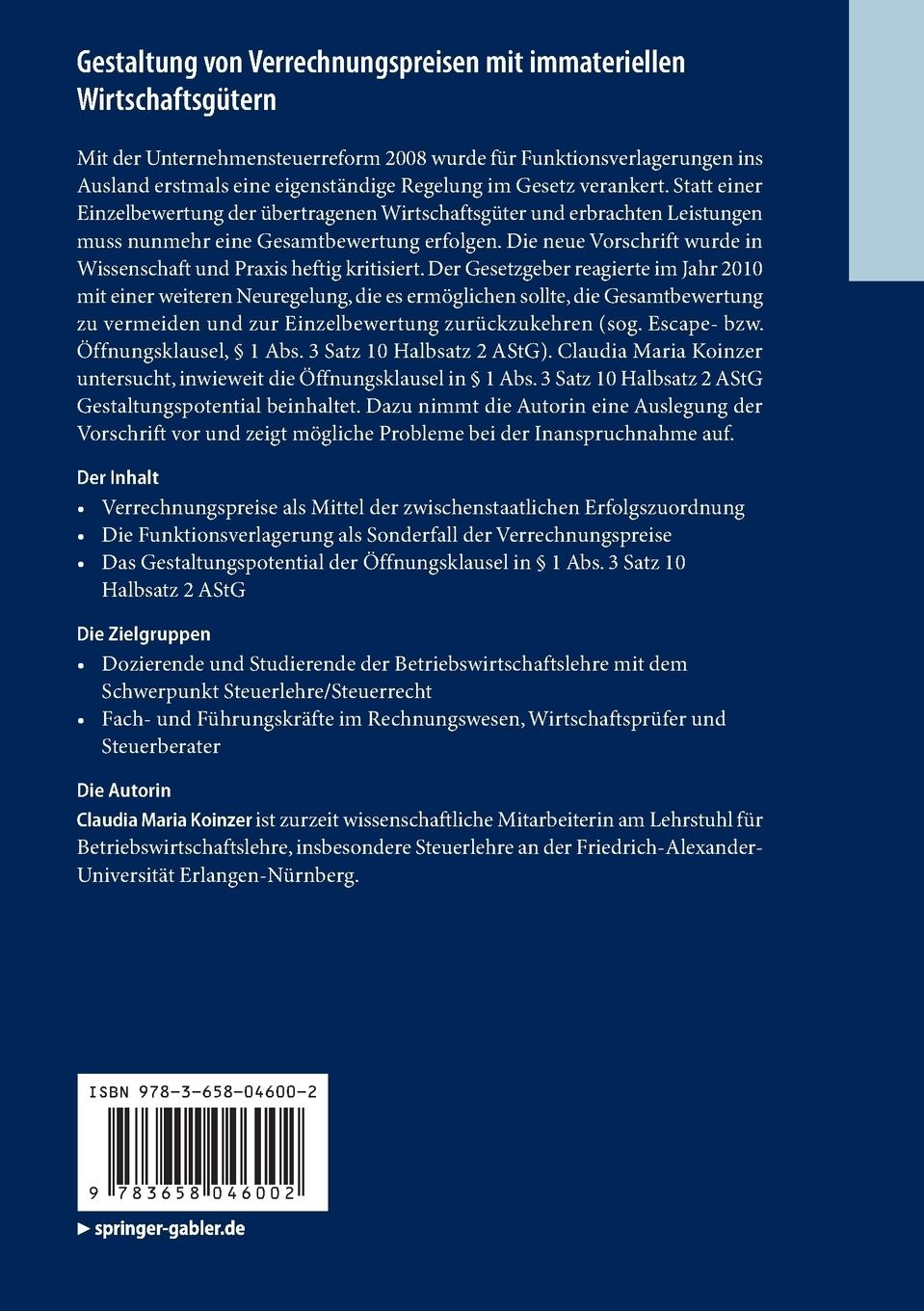 Rückseitencover Gestaltung von Verrechnungspreisen mit immateriellen Wirtschaftsgütern