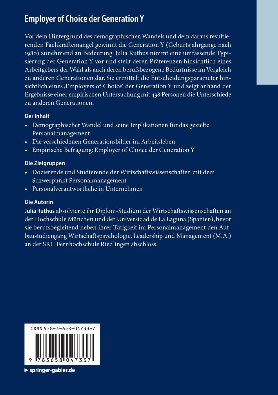 Rückseitencover Employer of Choice der Generation Y