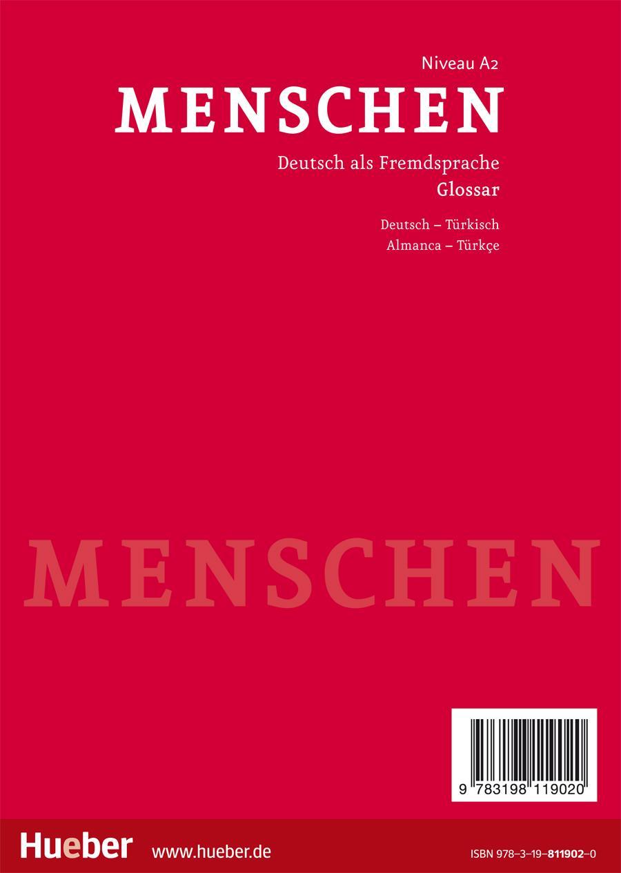 Rückseitencover Menschen A2. Glossar Deutsch-Türkisch