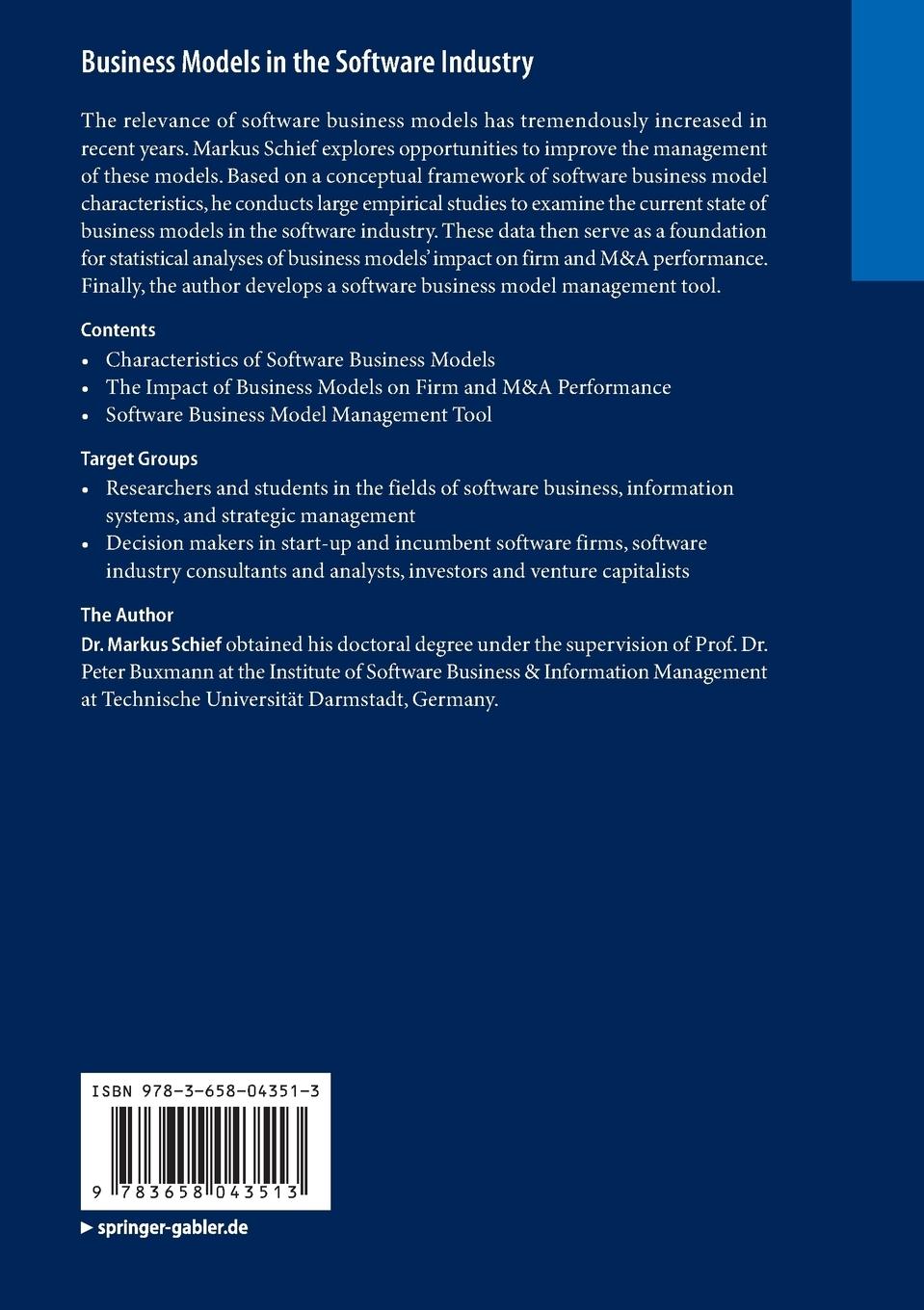 Rückseitencover Business Models in the Software Industry