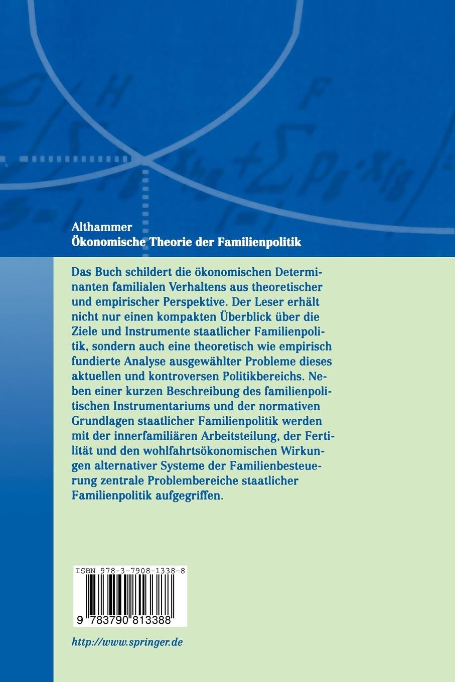 Rückseitencover Ökonomische Theorie der Familienpolitik