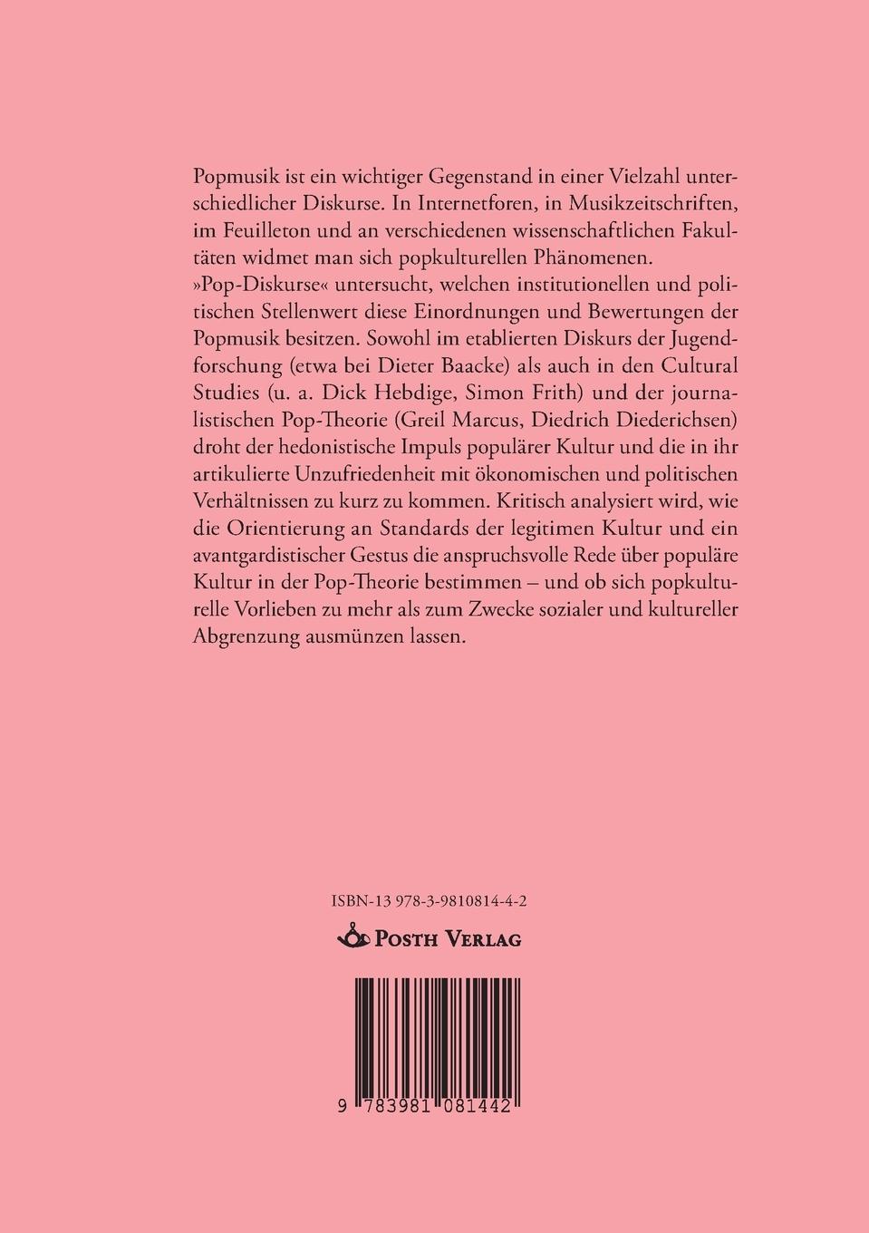 Rückseitencover Pop-Diskurse. Zum Stellenwert von Cultural Studies, Pop-Theorie und Jugendforschung