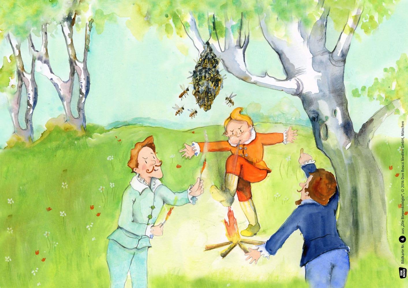 Beispielinhalt (Bild) Die Bienenkönigin. Kamishibai Bildkartenset.