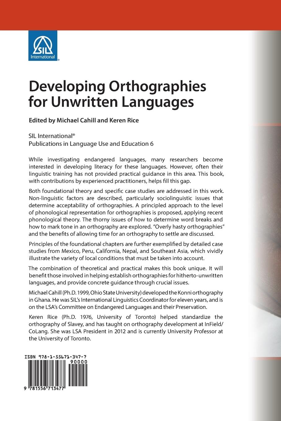 Rückseitencover Developing Orthographies for Unwritten Languages