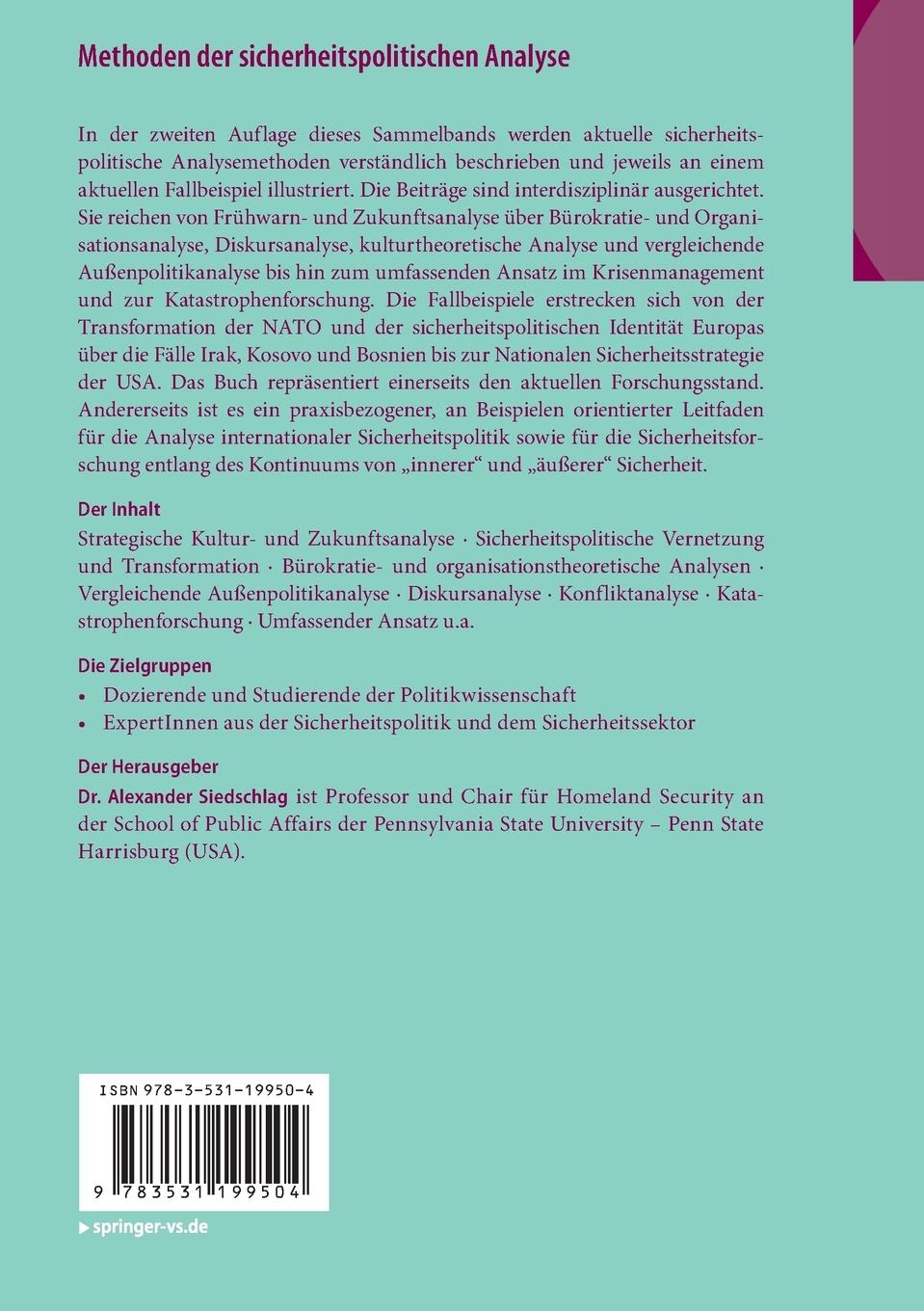 Rückseitencover Methoden der sicherheitspolitischen Analyse