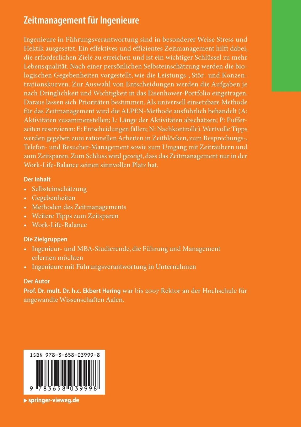 Rückseitencover Zeitmanagement für Ingenieure