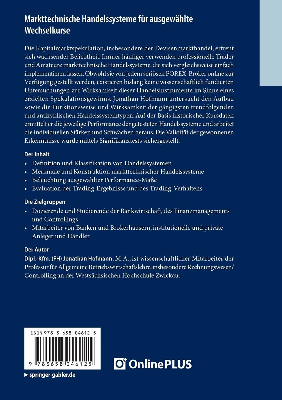Rückseitencover Markttechnische Handelssysteme für ausgewählte Wechselkurse