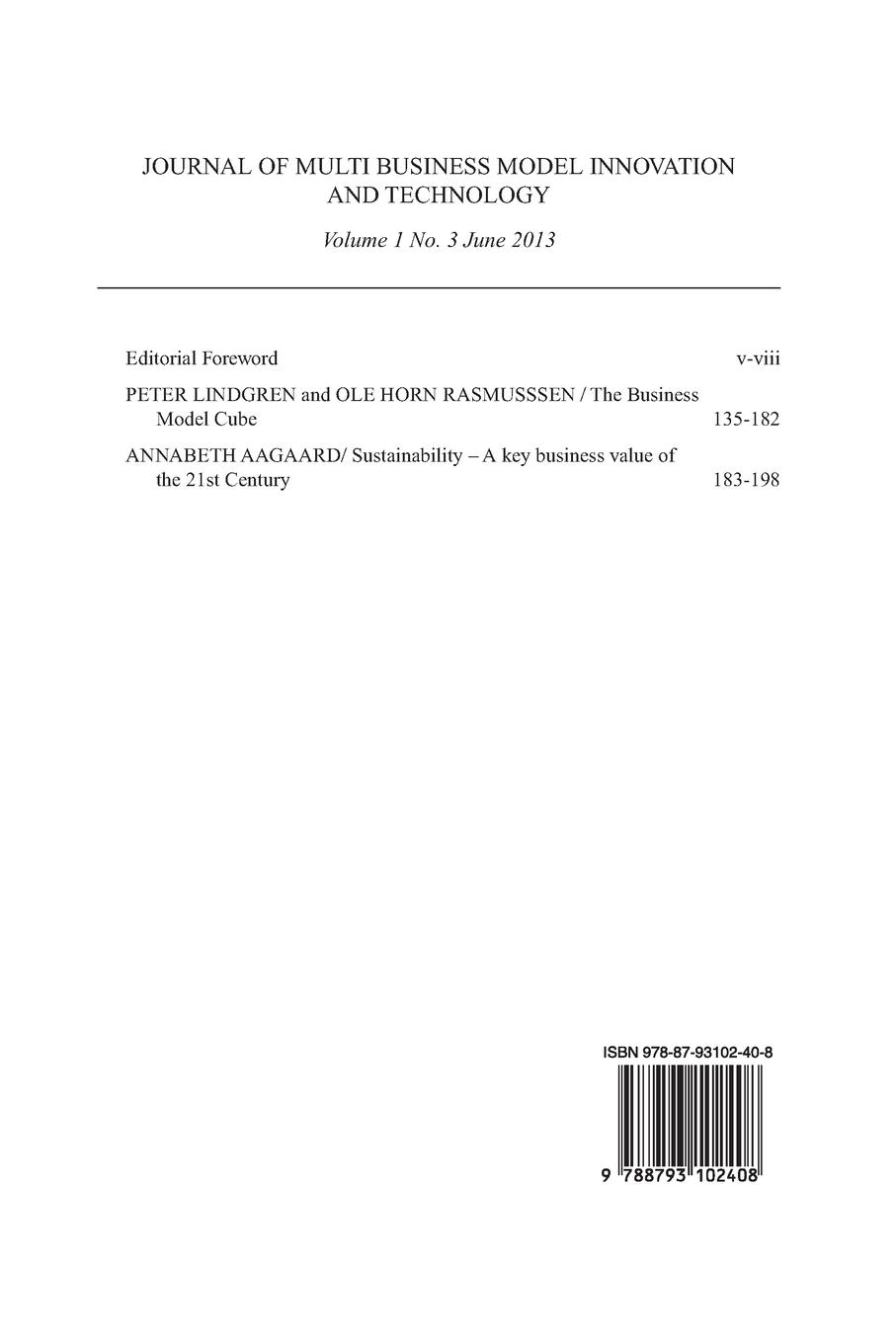 Rückseitencover Journal of Multi Business Model Innovation and Technology Vol.1 Issue