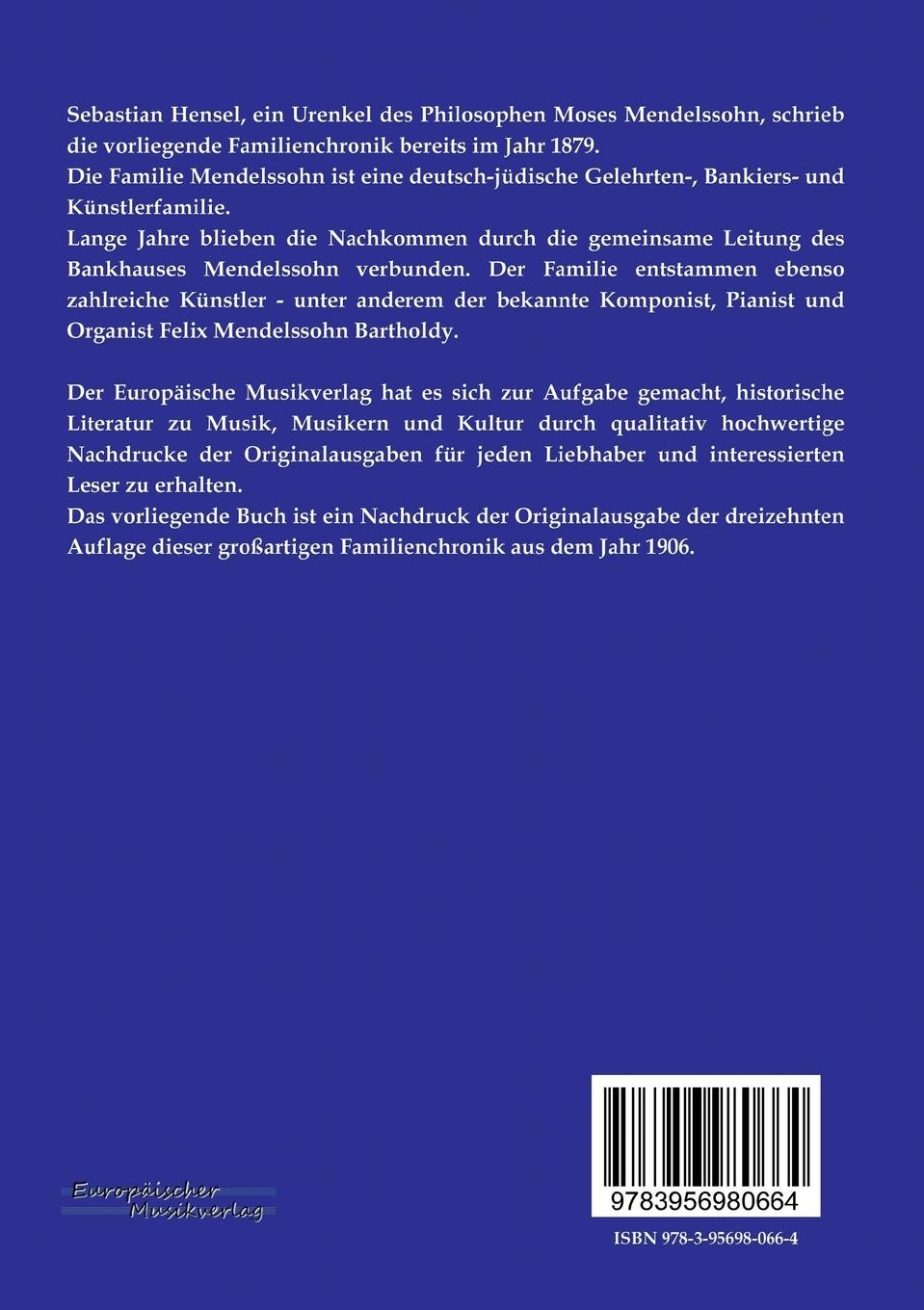 Rückseitencover Die Familie Mendelssohn 1729 - 1847
