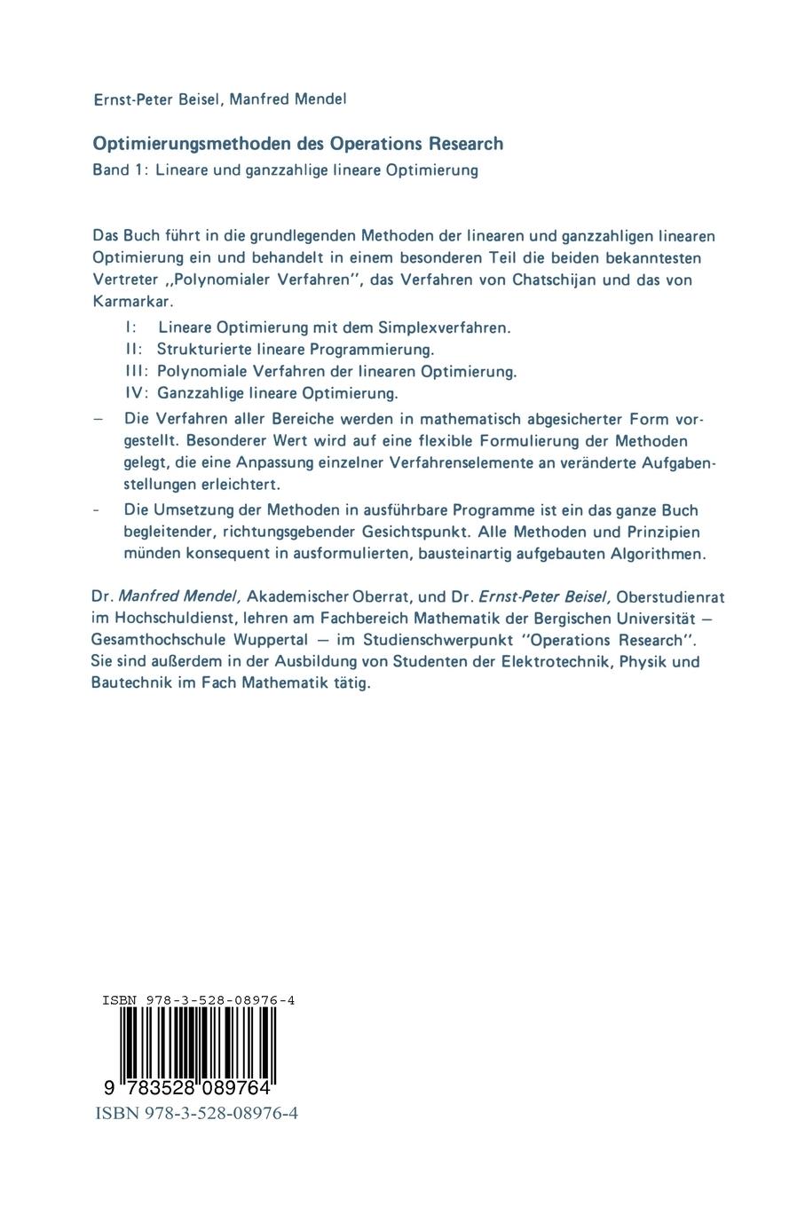 Rückseitencover Optimierungsmethoden des Operations Research