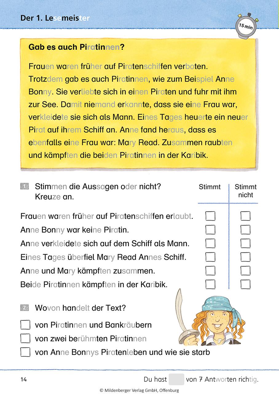 Beispielinhalt (Bild) Das Übungsheft Lesen 2