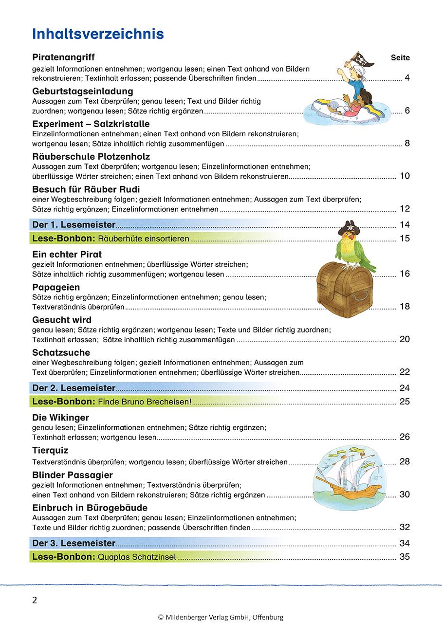 Beispielinhalt (Bild) Das Übungsheft Lesen 2